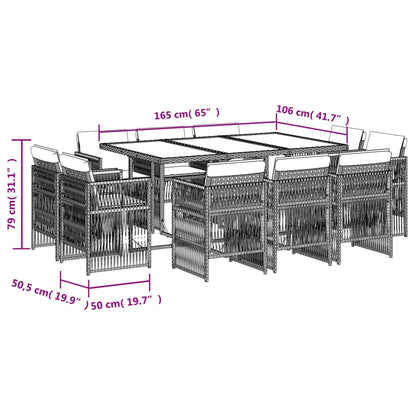 11 pcs conjunto jantar p/ jardim c/ almofadões vime PE cinzento - Leva - Me - Contigo