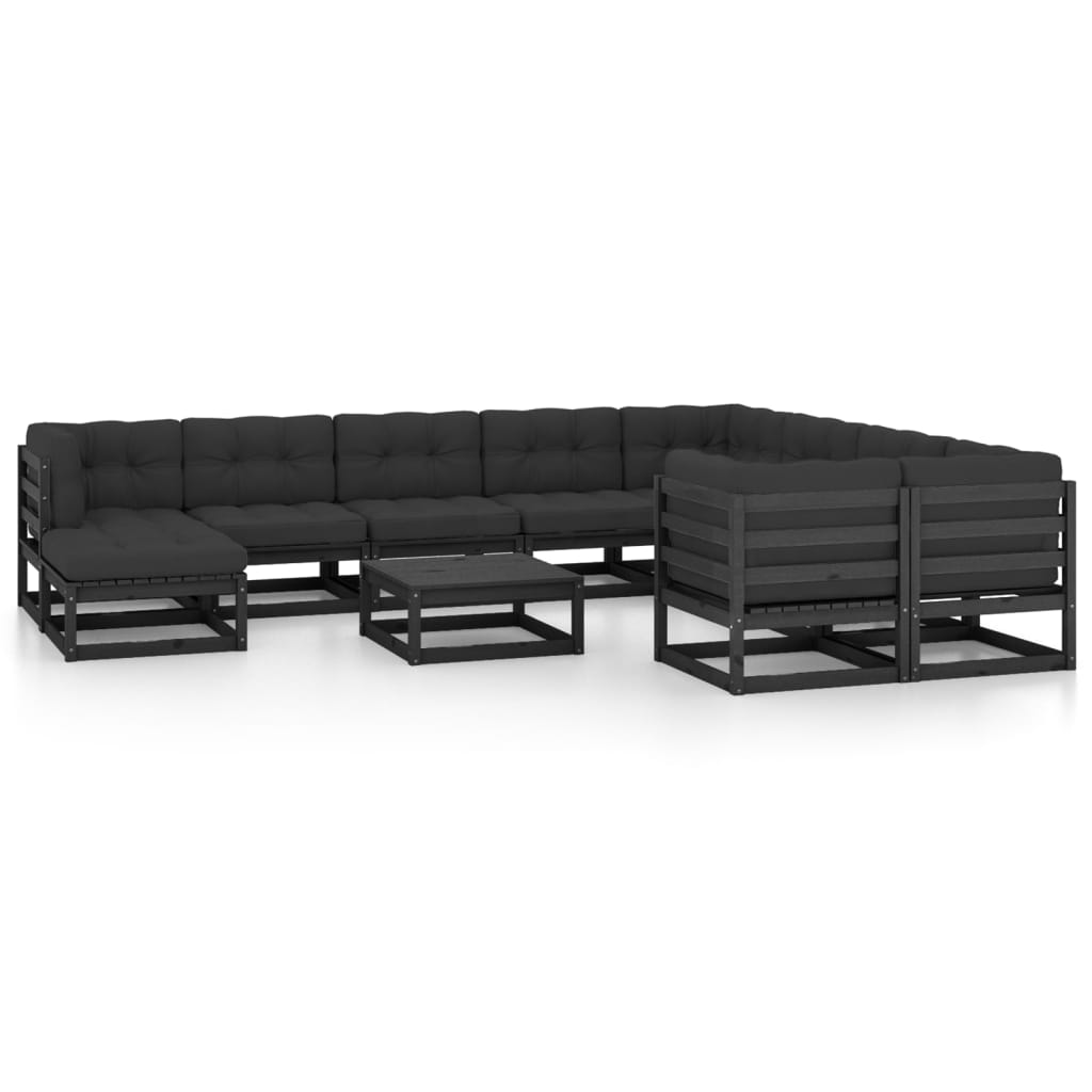 11 pcs conjunto longue jardim c/ almofadões pinho maciço preto - Leva - Me - Contigo