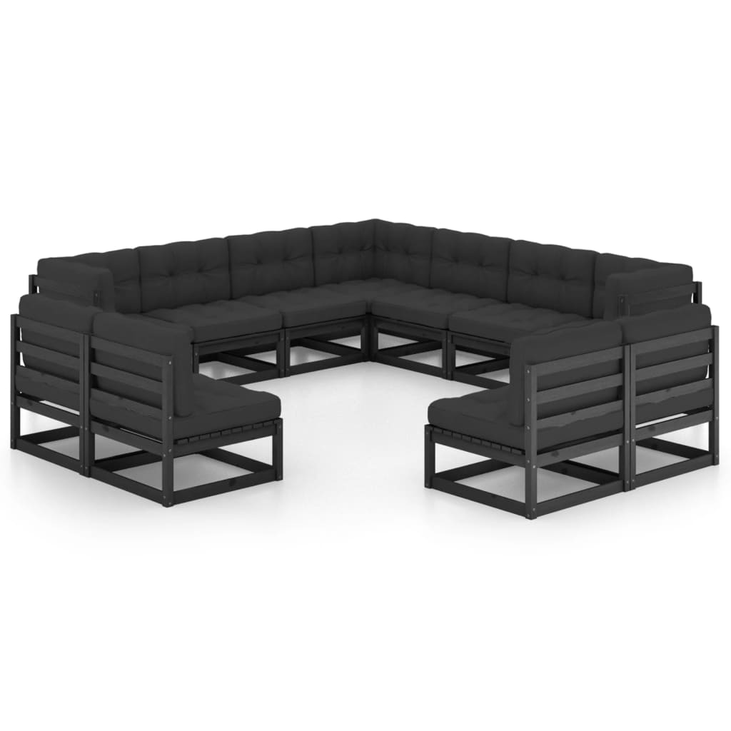 11 pcs conjunto longue jardim c/ almofadões pinho maciço preto - Leva - Me - Contigo