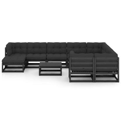 11 pcs conjunto longue jardim c/ almofadões pinho maciço preto - Leva - Me - Contigo