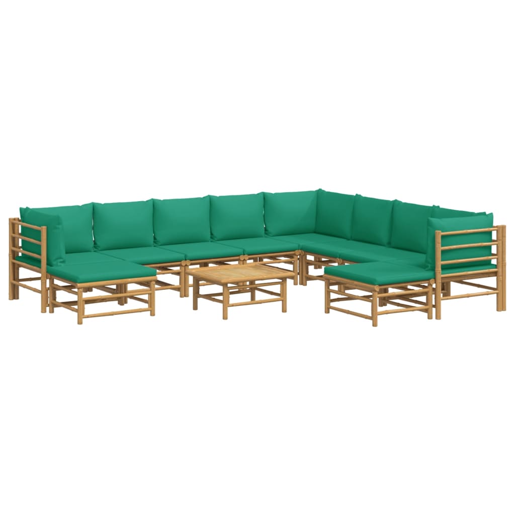 11 pcs conjunto lounge de jardim bambu c/ almofadões verdes - Leva - Me - Contigo