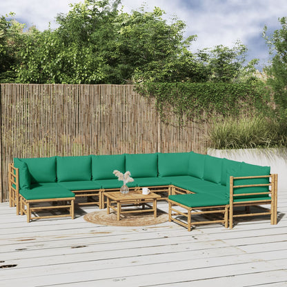 11 pcs conjunto lounge de jardim bambu c/ almofadões verdes - Leva - Me - Contigo