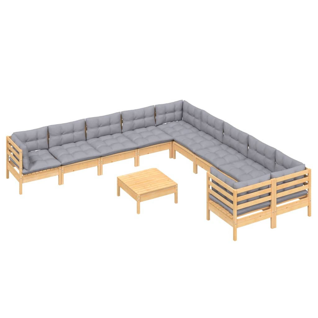 11 pcs conjunto lounge de jardim c/ almofadões cinza pinho - Leva - Me - Contigo