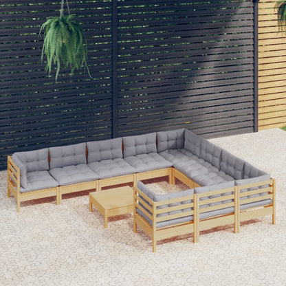 11 pcs conjunto lounge de jardim c/ almofadões cinza pinho - Leva - Me - Contigo