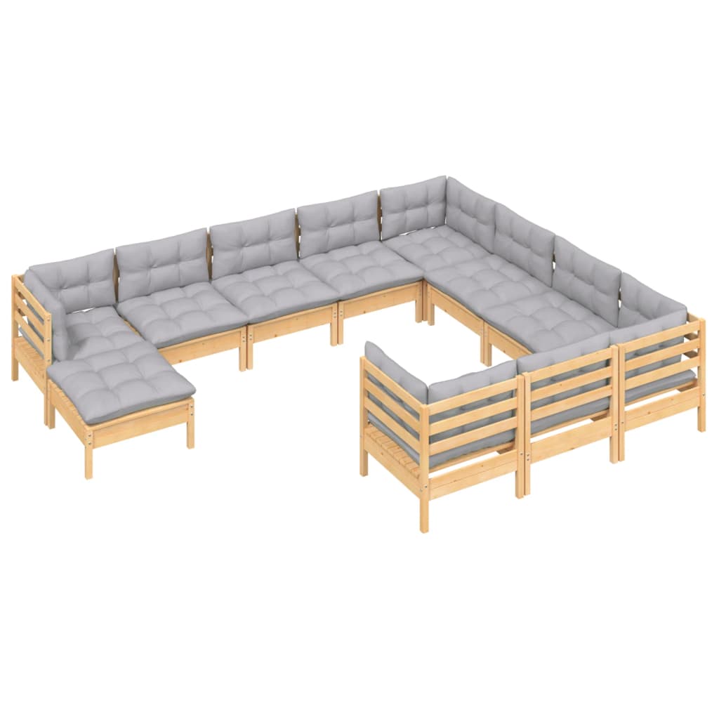 11 pcs conjunto lounge de jardim c/ almofadões cinza pinho - Leva - Me - Contigo