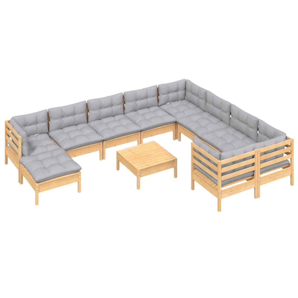 11 pcs conjunto lounge de jardim c/ almofadões cinza pinho - Leva - Me - Contigo