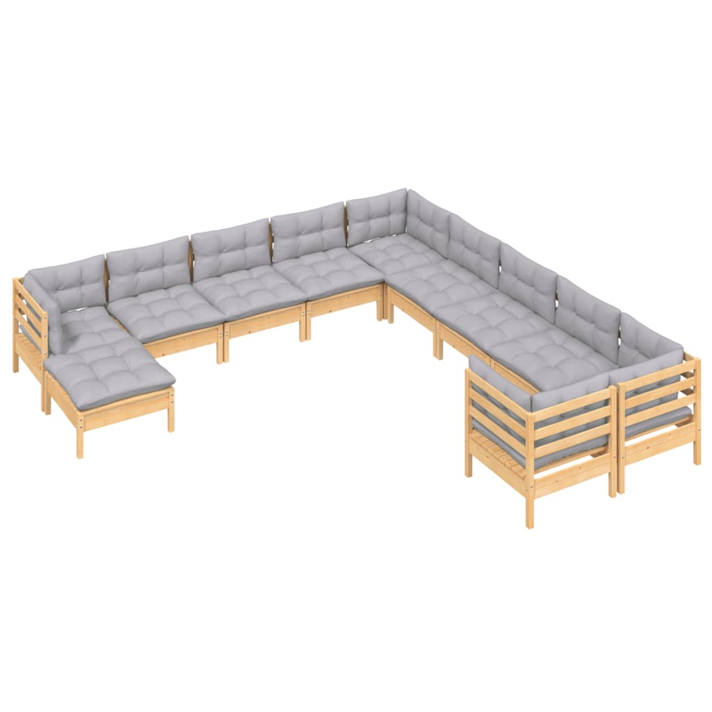 11 pcs conjunto lounge de jardim c/ almofadões cinza pinho - Leva - Me - Contigo