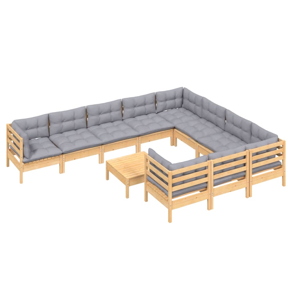 11 pcs conjunto lounge de jardim c/ almofadões cinza pinho - Leva - Me - Contigo