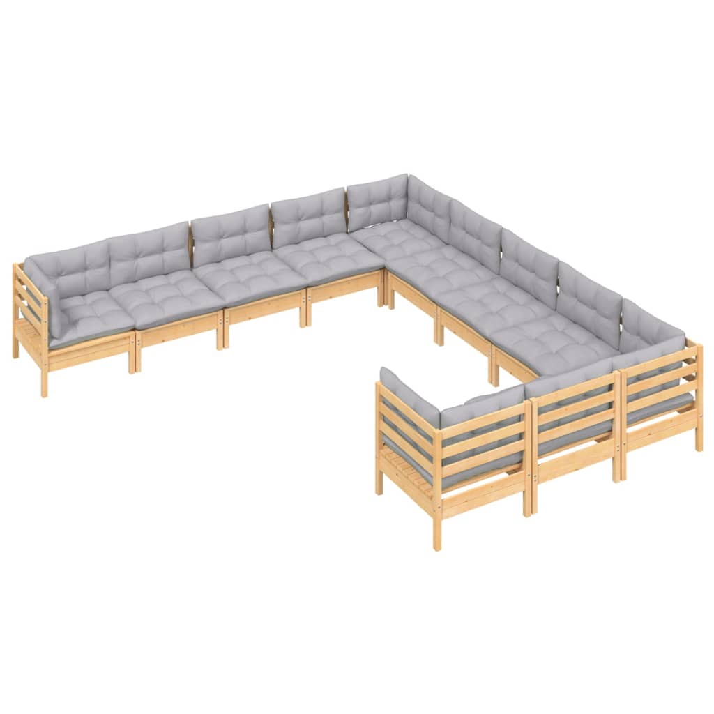 11 pcs conjunto lounge de jardim c/ almofadões cinza pinho - Leva - Me - Contigo