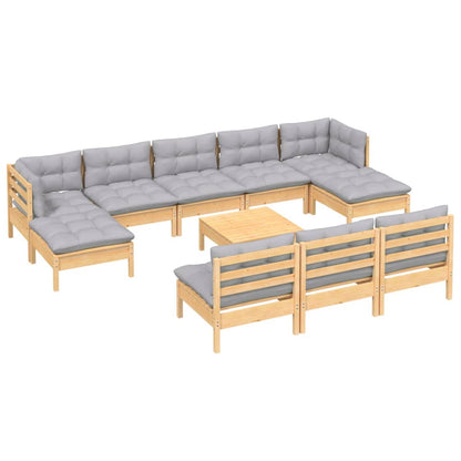 11 pcs conjunto lounge de jardim c/ almofadões cinzentos pinho - Leva - Me - Contigo