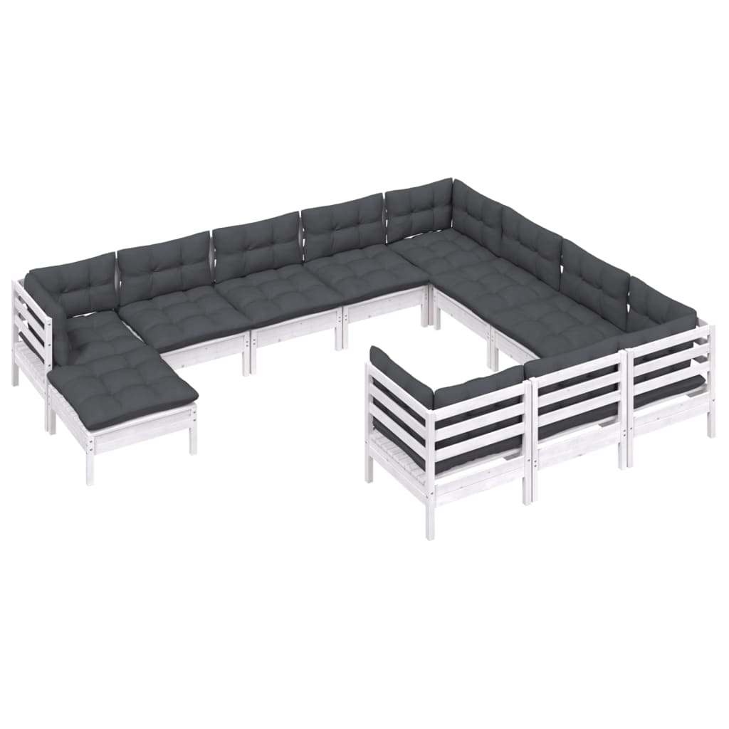 11 pcs conjunto lounge de jardim c/ almofadões pinho branco - Leva - Me - Contigo