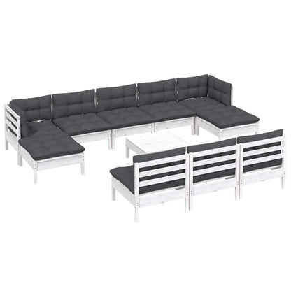 11 pcs conjunto lounge de jardim c/ almofadões pinho branco - Leva - Me - Contigo