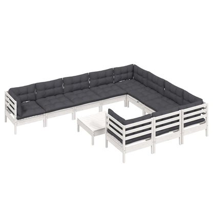 11 pcs conjunto lounge de jardim c/ almofadões pinho branco - Leva - Me - Contigo