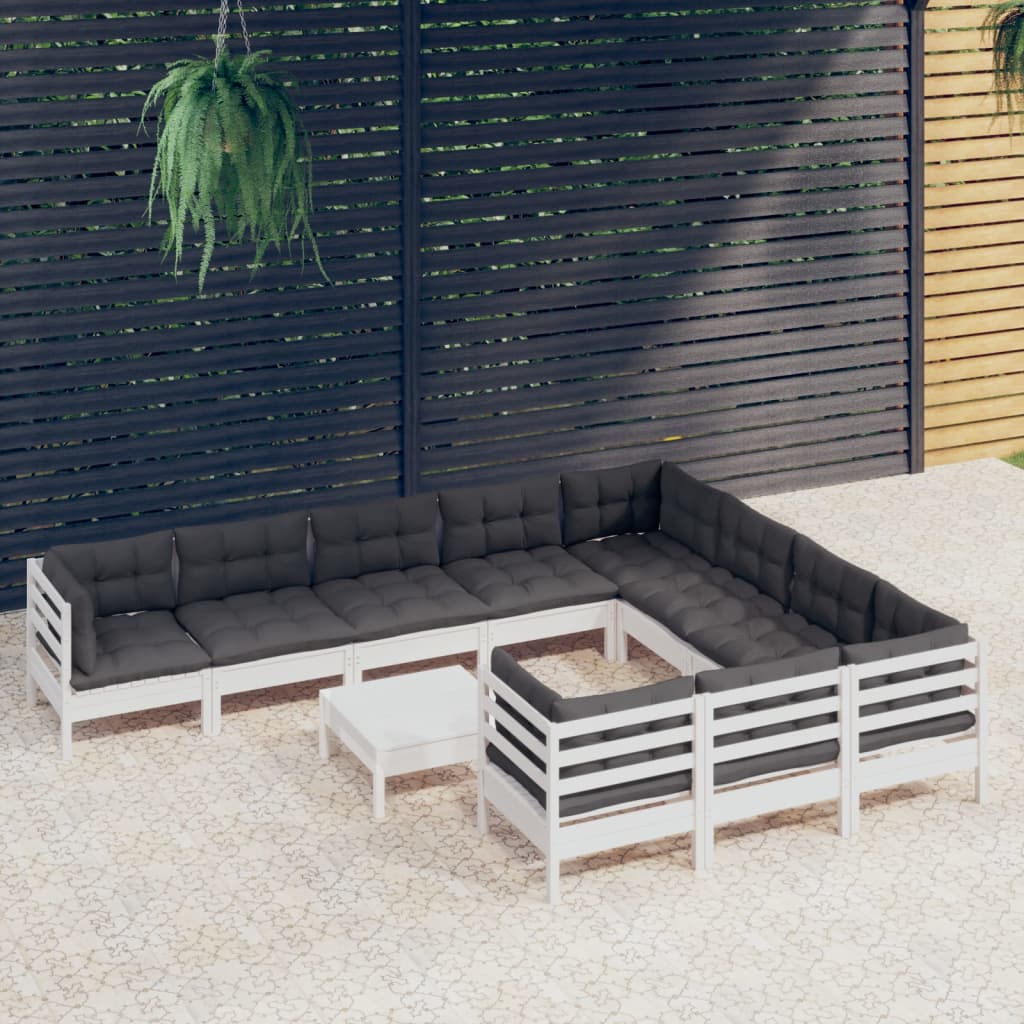 11 pcs conjunto lounge de jardim c/ almofadões pinho branco - Leva - Me - Contigo