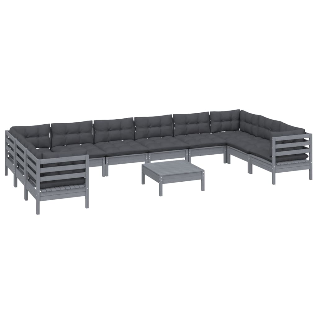 11 pcs conjunto lounge de jardim c/ almofadões pinho cinza - Leva - Me - Contigo