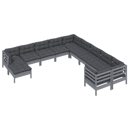 11 pcs conjunto lounge de jardim c/ almofadões pinho cinza - Leva - Me - Contigo