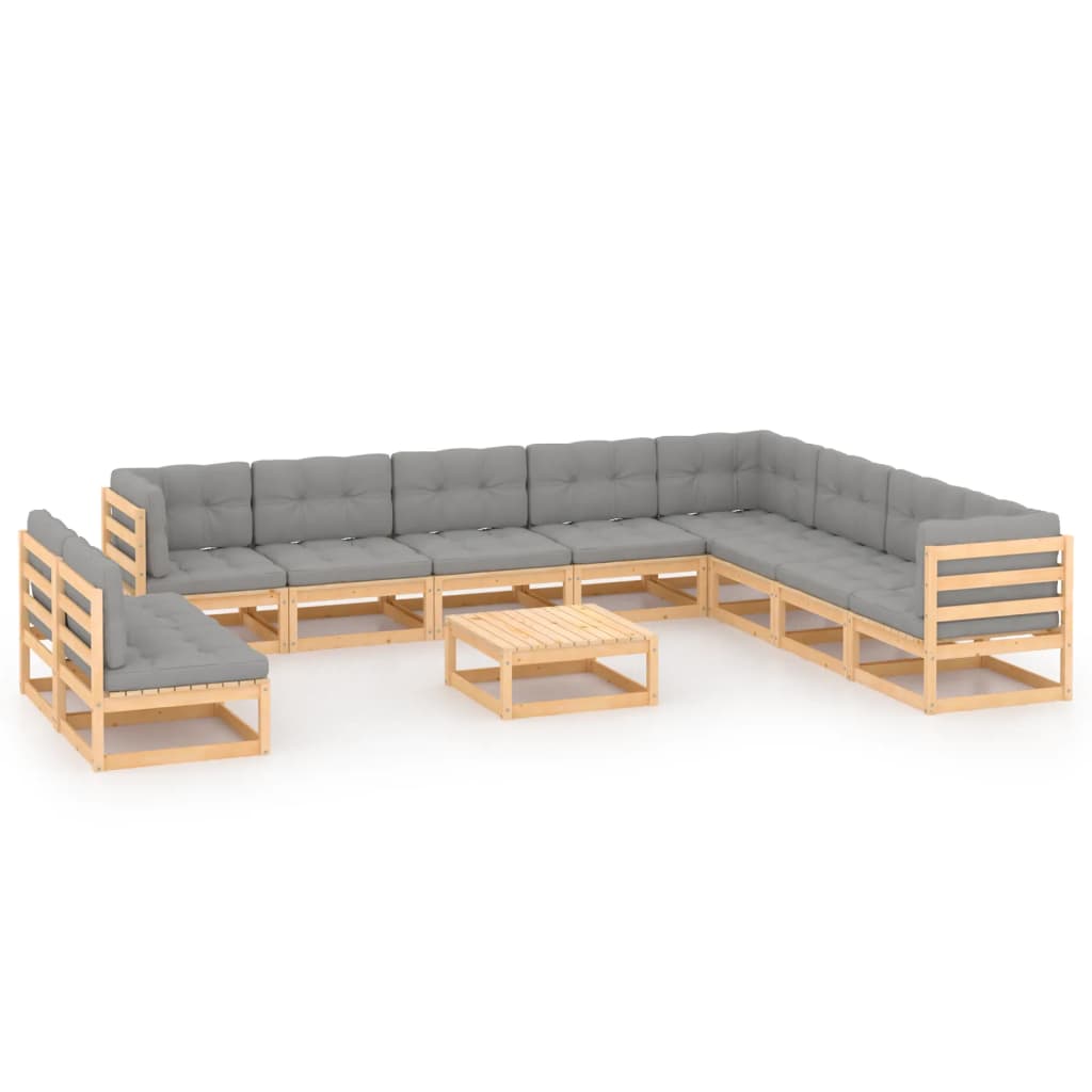 11 pcs conjunto lounge de jardim c/ almofadões pinho maciço - Leva - Me - Contigo