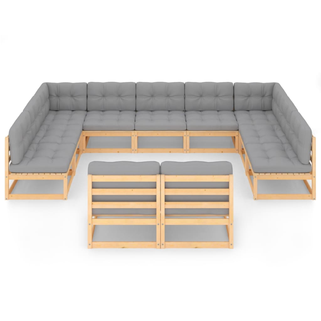 11 pcs conjunto lounge de jardim c/ almofadões pinho maciço - Leva - Me - Contigo