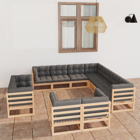 11 pcs conjunto lounge de jardim c/ almofadões pinho maciço - Leva - Me - Contigo