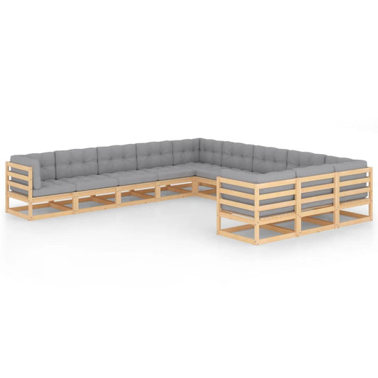 11 pcs conjunto lounge de jardim c/ almofadões pinho maciço - Leva - Me - Contigo