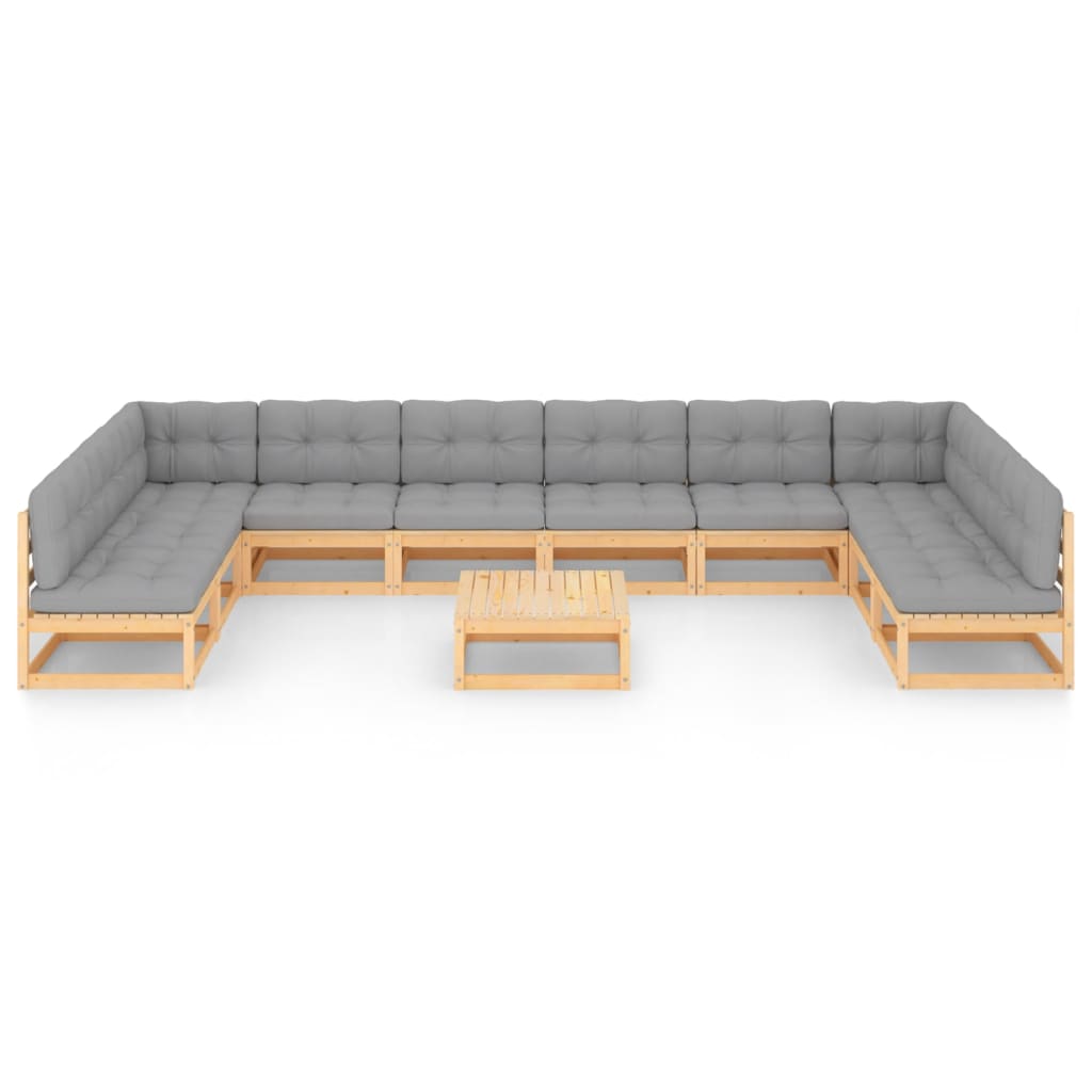 11 pcs conjunto lounge de jardim c/ almofadões pinho maciço - Leva - Me - Contigo