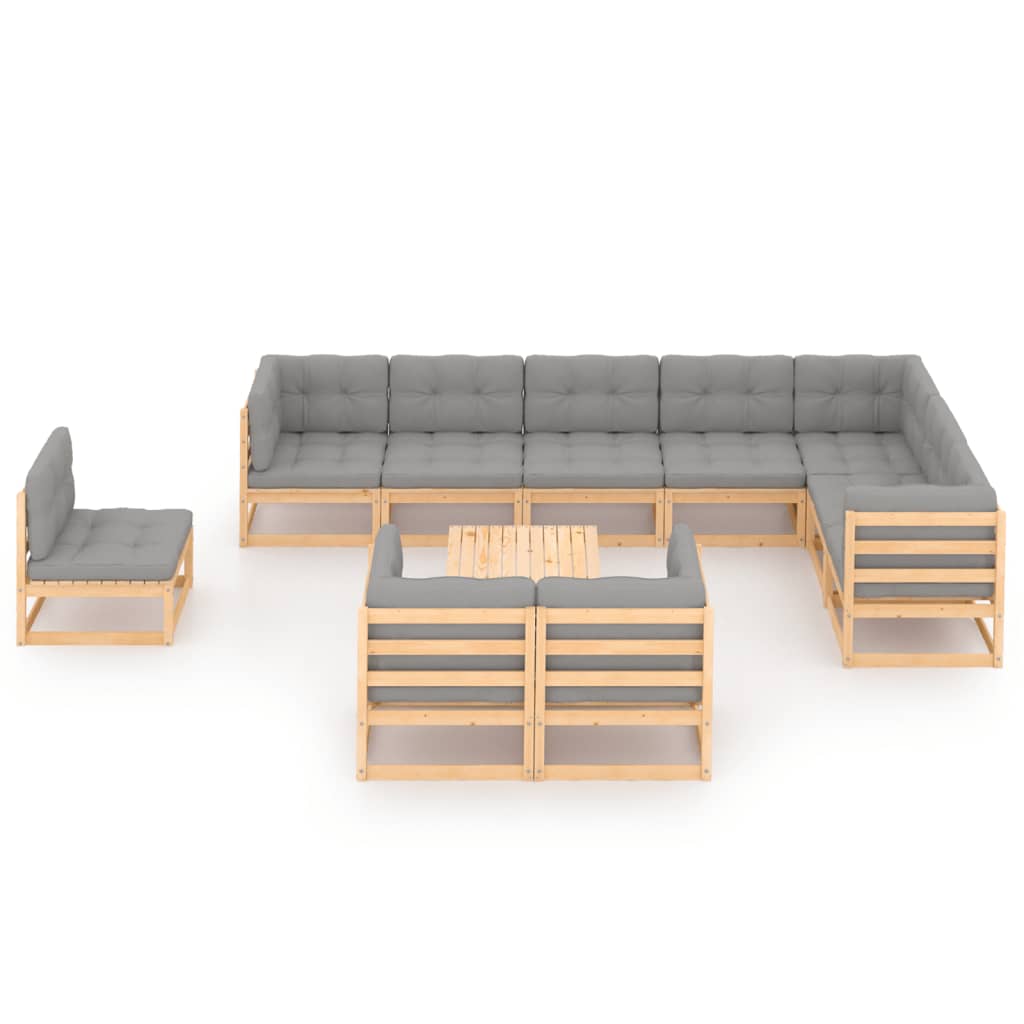 11 pcs conjunto lounge de jardim c/ almofadões pinho maciço - Leva - Me - Contigo