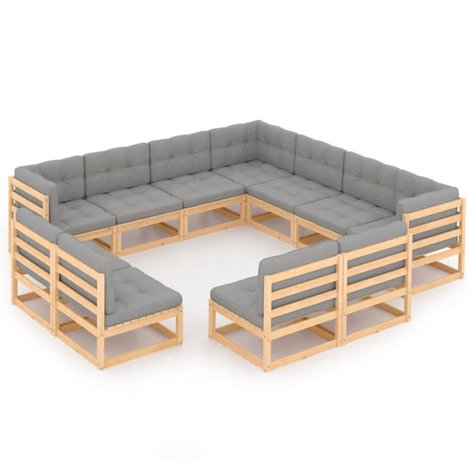 11 pcs conjunto lounge de jardim c/ almofadões pinho maciço - Leva - Me - Contigo