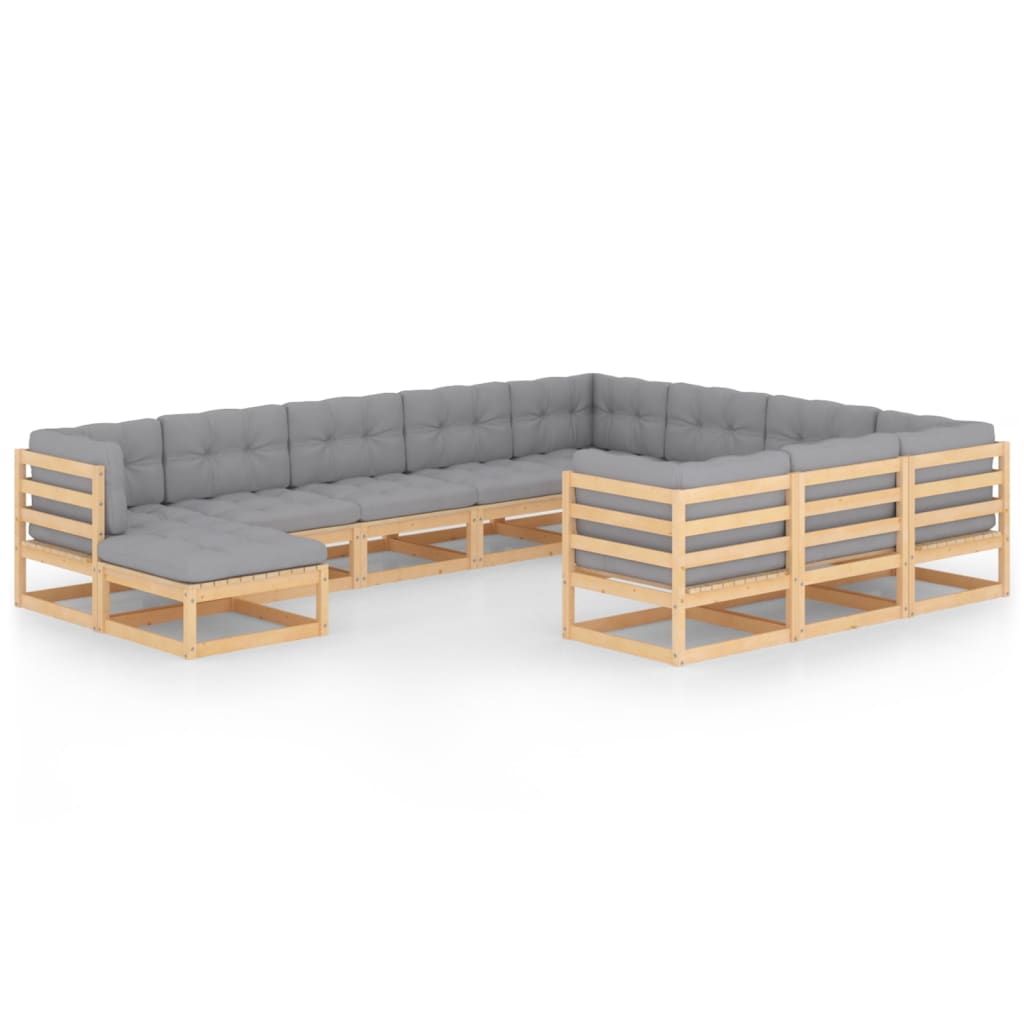 11 pcs conjunto lounge de jardim c/ almofadões pinho maciço - Leva - Me - Contigo