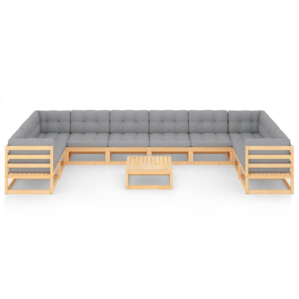 11 pcs conjunto lounge de jardim c/ almofadões pinho maciço - Leva - Me - Contigo