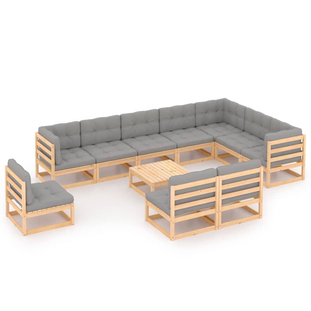 11 pcs conjunto lounge de jardim c/ almofadões pinho maciço - Leva - Me - Contigo