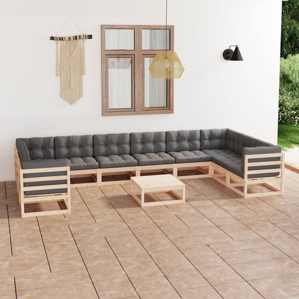 11 pcs conjunto lounge de jardim c/ almofadões pinho maciço - Leva - Me - Contigo