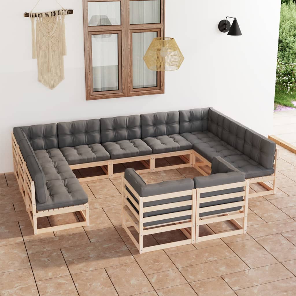 11 pcs conjunto lounge de jardim c/ almofadões pinho maciço - Leva - Me - Contigo