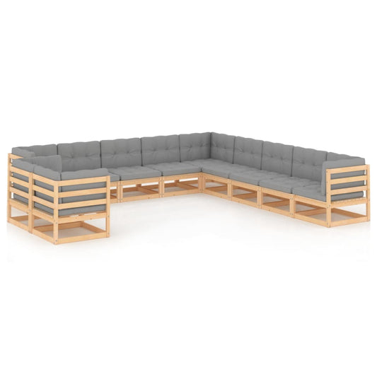 11 pcs conjunto lounge de jardim c/ almofadões pinho maciço - Leva - Me - Contigo