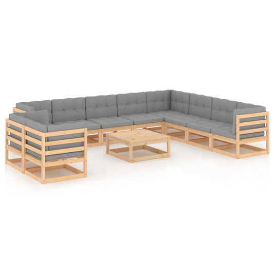 11 pcs conjunto lounge de jardim c/ almofadões pinho maciço - Leva - Me - Contigo