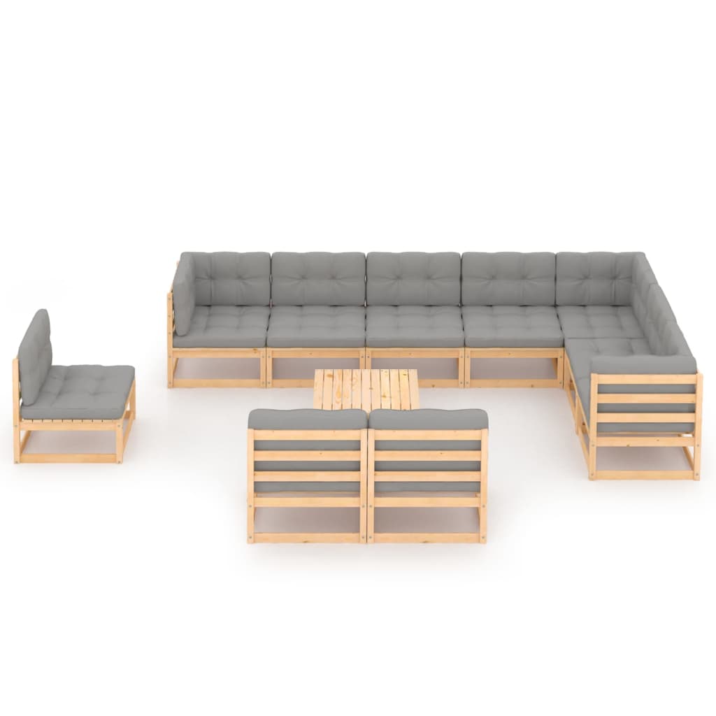 11 pcs conjunto lounge de jardim c/ almofadões pinho maciço - Leva - Me - Contigo