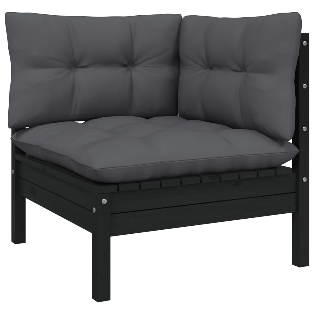 11 pcs conjunto lounge de jardim c/ almofadões pinho preto - Leva - Me - Contigo