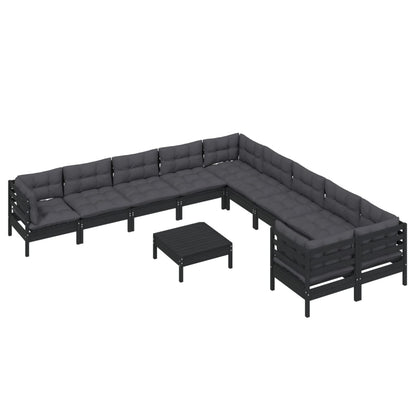 11 pcs conjunto lounge de jardim c/ almofadões pinho preto - Leva - Me - Contigo