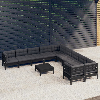 11 pcs conjunto lounge de jardim c/ almofadões pinho preto - Leva - Me - Contigo