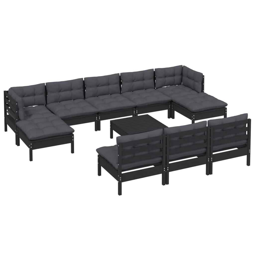 11 pcs conjunto lounge de jardim c/ almofadões pinho preto - Leva - Me - Contigo