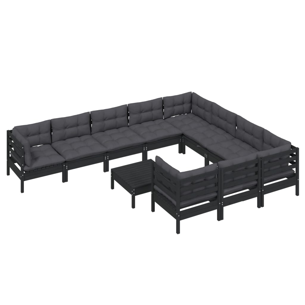 11 pcs conjunto lounge de jardim c/ almofadões pinho preto - Leva - Me - Contigo