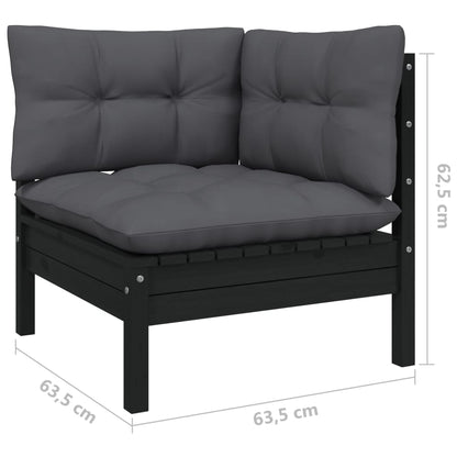 11 pcs conjunto lounge de jardim c/ almofadões pinho preto - Leva - Me - Contigo