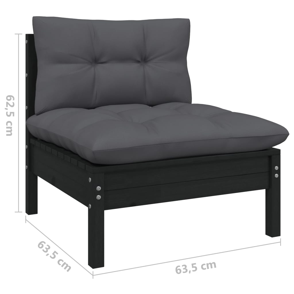 11 pcs conjunto lounge de jardim c/ almofadões pinho preto - Leva - Me - Contigo