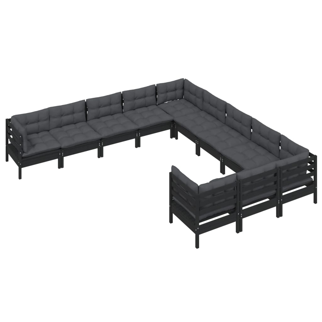 11 pcs conjunto lounge de jardim c/ almofadões pinho preto - Leva - Me - Contigo