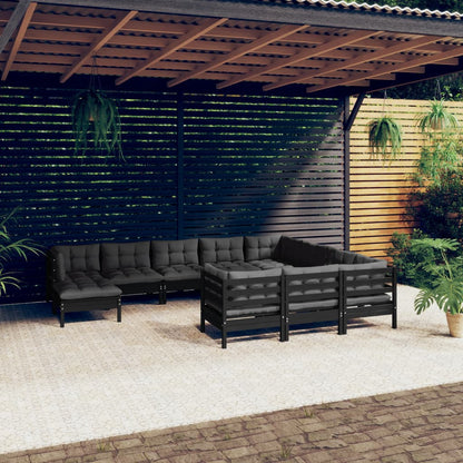 11 pcs conjunto lounge de jardim c/ almofadões pinho preto - Leva - Me - Contigo