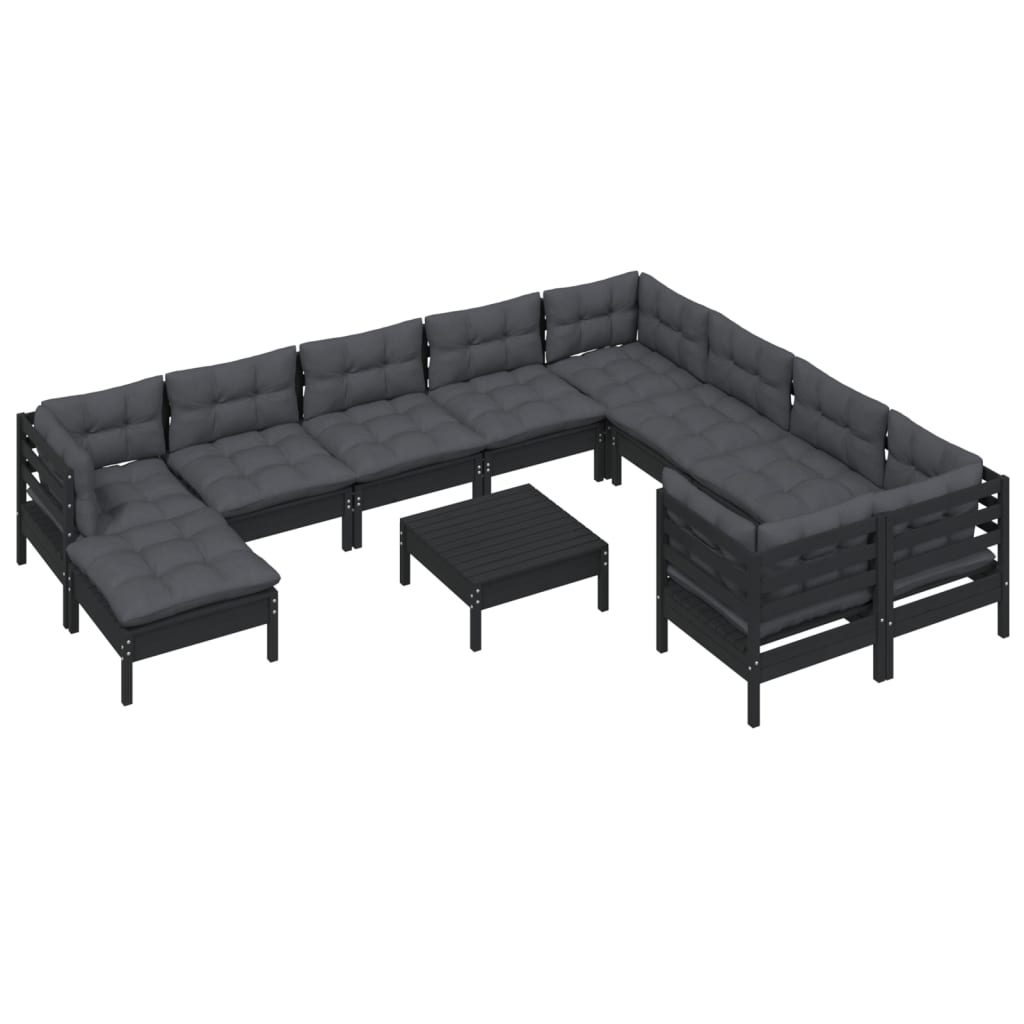 11 pcs conjunto lounge de jardim c/ almofadões pinho preto - Leva - Me - Contigo