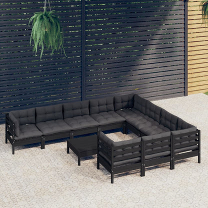 11 pcs conjunto lounge de jardim c/ almofadões pinho preto - Leva - Me - Contigo