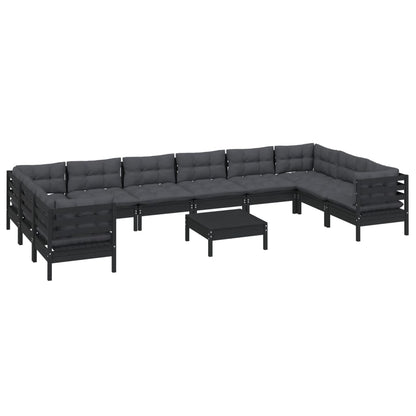 11 pcs conjunto lounge de jardim c/ almofadões pinho preto - Leva - Me - Contigo