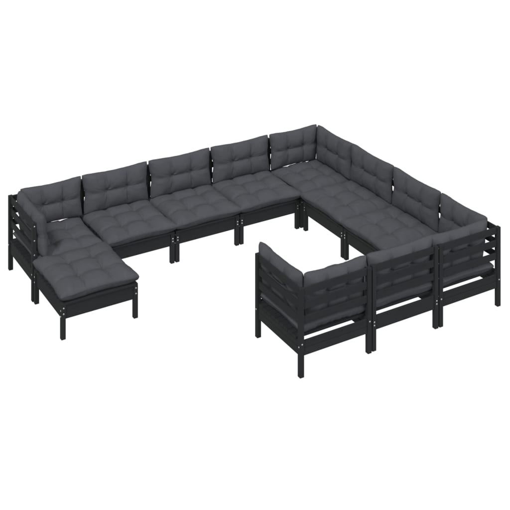 11 pcs conjunto lounge de jardim c/ almofadões pinho preto - Leva - Me - Contigo