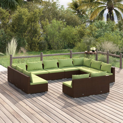 11 pcs conjunto lounge de jardim c/ almofadões vime PE castanho - Leva - Me - Contigo