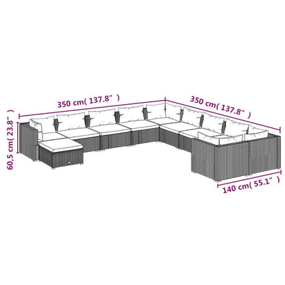 11 pcs conjunto lounge de jardim c/ almofadões vime PE castanho - Leva - Me - Contigo